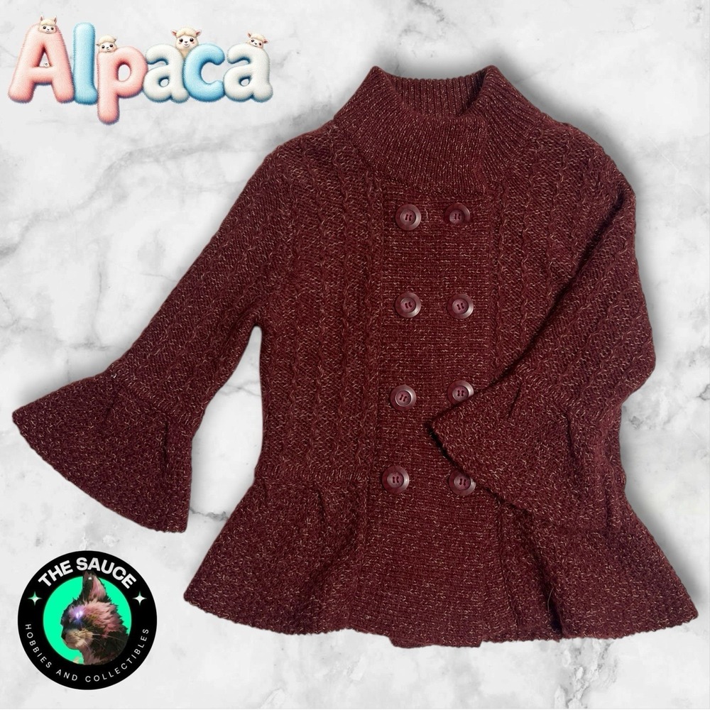 Caslon Alpaca Chunky Knit Peplum Sweater Womens 5 Bell Sleeve Mock Neck Burgundy